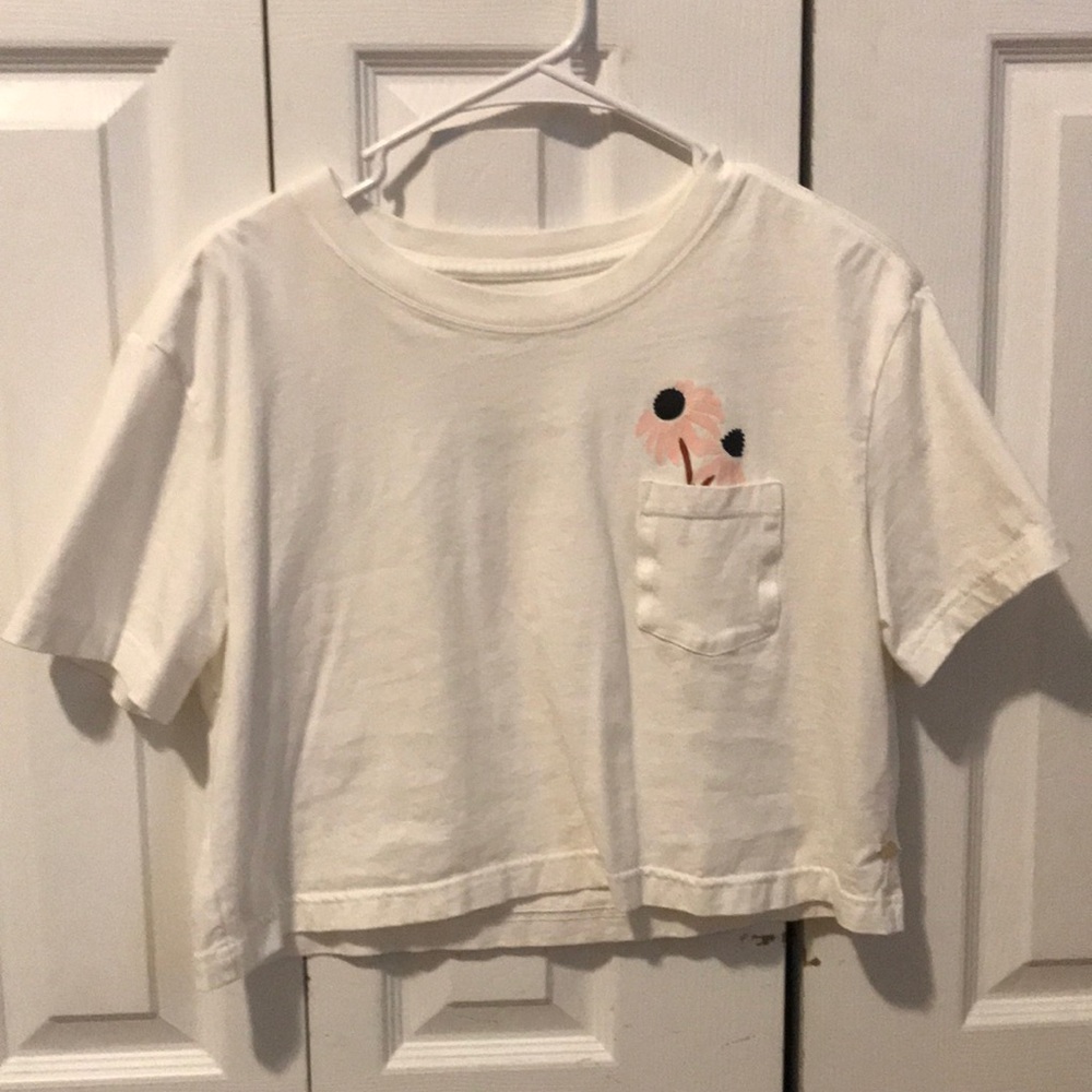 Floral cropped white womens nike tee